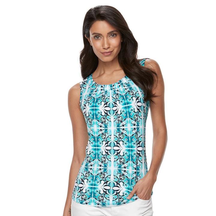 Petite Croft & Barrow&reg; Printed Shirred Tank, Women's, Size: S Petite, Turquoise/blue (turq/aqua)