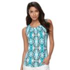 Petite Croft & Barrow&reg; Printed Shirred Tank, Women's, Size: S Petite, Turquoise/blue (turq/aqua)