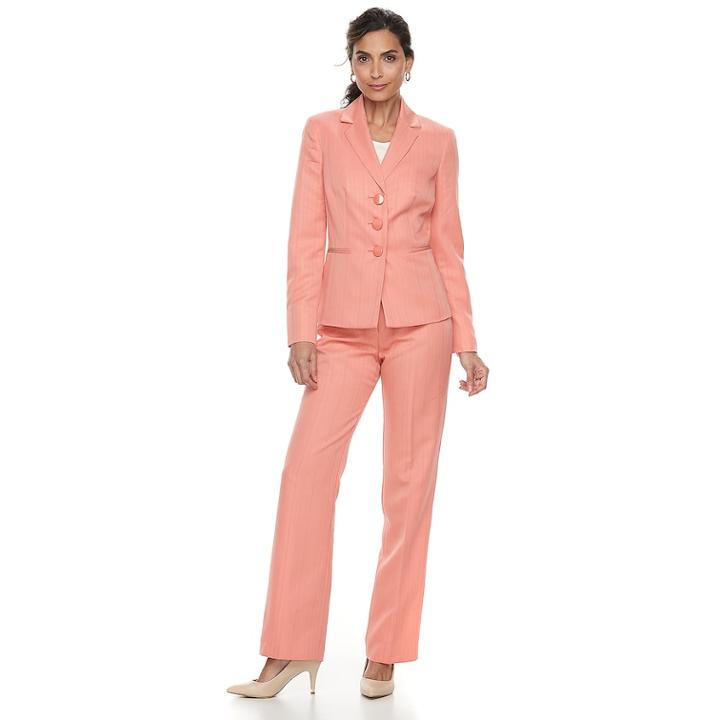 Women's Le Suit Tonal-stripe Jacket & Pant Suit, Size: 18, Light Red