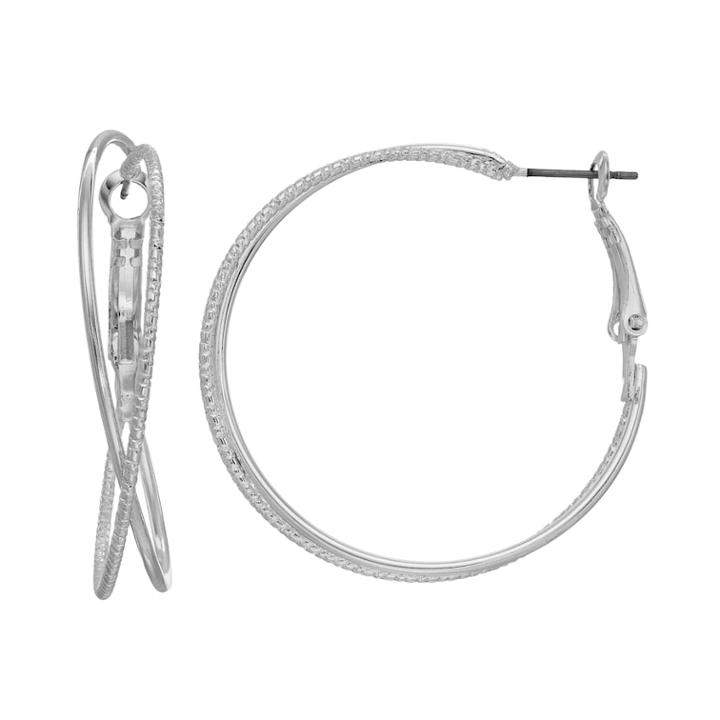 Lc Lauren Conrad Nickel Free Silver Tone Crisscross Hoop Earrings, Women's