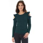 Juniors' Iz Byer California Ruffled Cold Shoulder Sweater, Teens, Size: Large, Dark Green