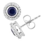 10k White Gold Sapphire & 1/8 Carat T.w. Diamond Halo Stud Earrings, Women's, Blue
