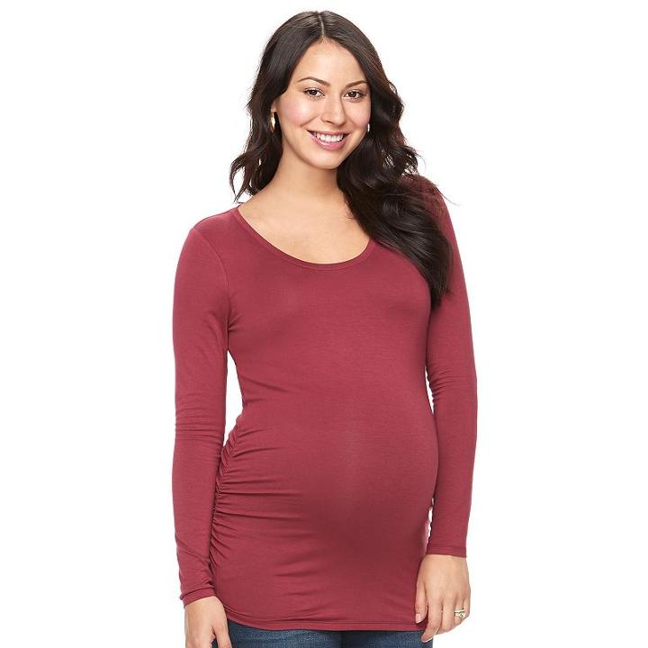 Maternity A:glow Ruched Scoopneck Tee, Women's, Size: L-mat, Dark Red