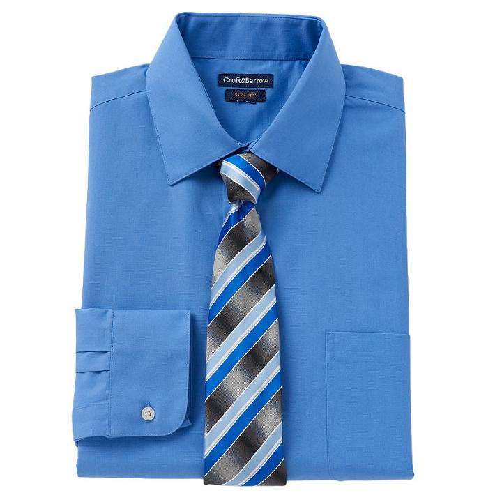 Men's Croft & Barrow&reg; Slim-fit Dress Shirt & Tie Set, Size: 2x-36/37, Blue