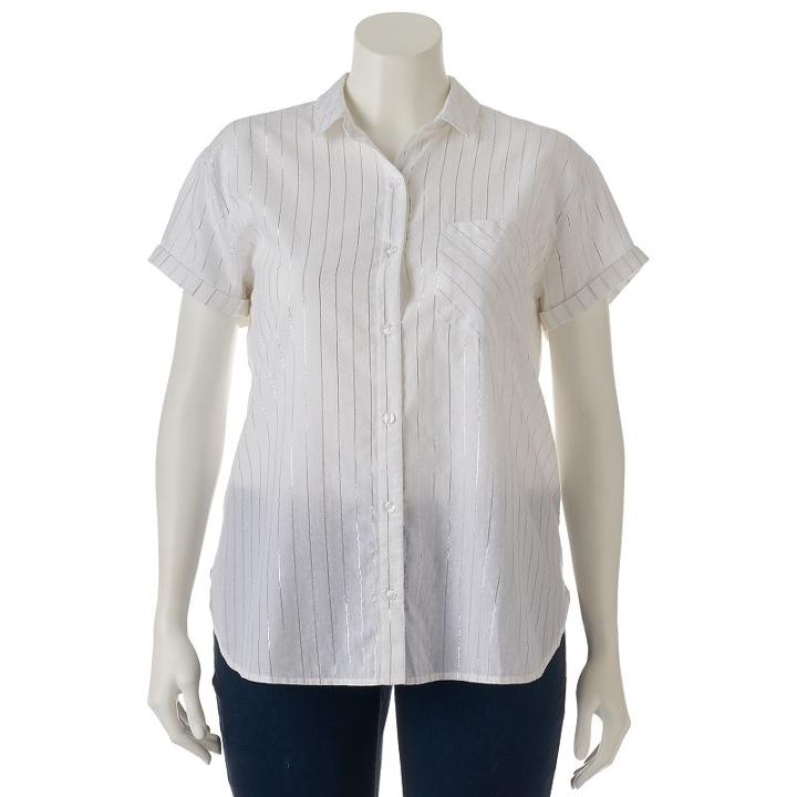 Juniors' Plus Size So&reg; Lurex-stripe Shirt, Teens, Size: 2xl, White