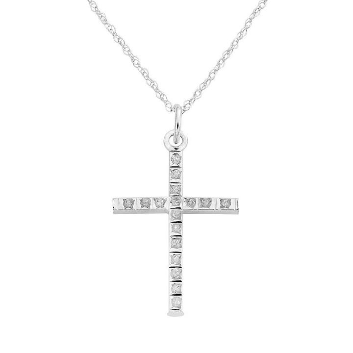 Diamond Fascination 14k White Gold Cross Pendant, Women's, Size: 18