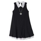 Girls 7-16 Knitworks Peter Pan Collar Ribbed Dress With Necklace, Girl's, Size: 14, Black