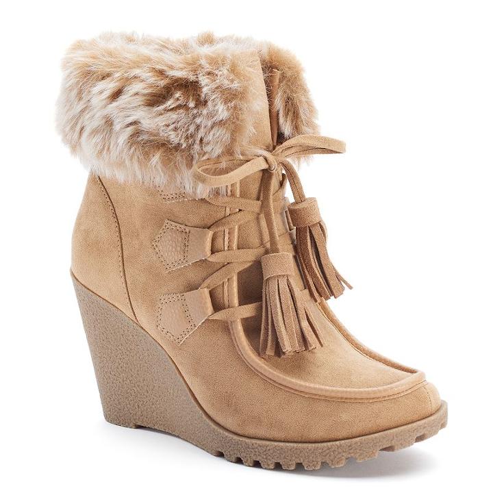 Unionbay Peg Women's Wedge Ankle Boots, Girl's, Size: 6, Med Beige