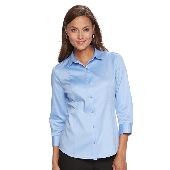 Women's Dana Buchman Button-down Camp Shirt, Size: Medium, Light Blue