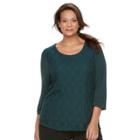 Plus Size Croft & Barrow&reg; Geometric Cutout 3/4-sleeve Top, Women's, Size: 2xl, Green