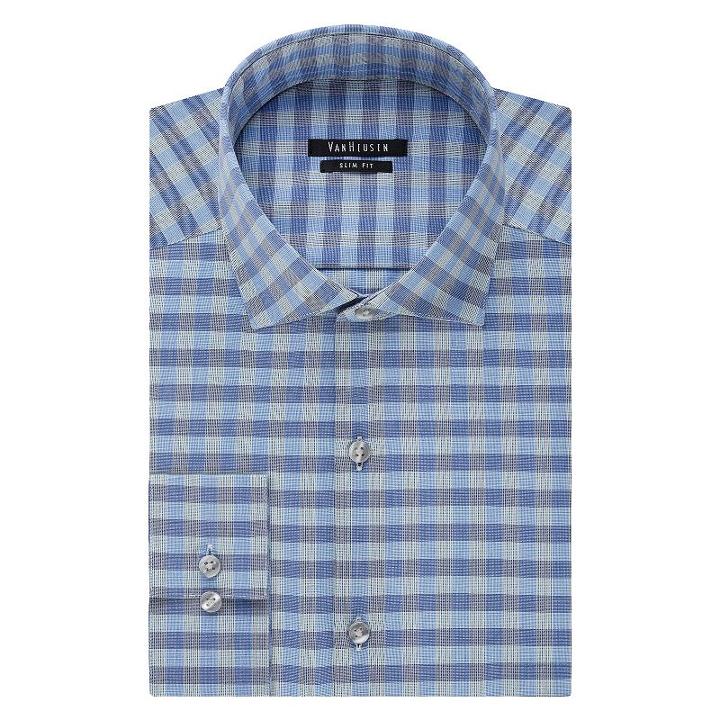 Men's Van Heusen Slim-fit Patterned Dress Shirt, Size: 17.5-32/33, Blue Other