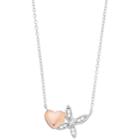 Close At Heart Two Tone Sterling Silver Cubic Zirconia Heart & Butterfly Necklace, Women's