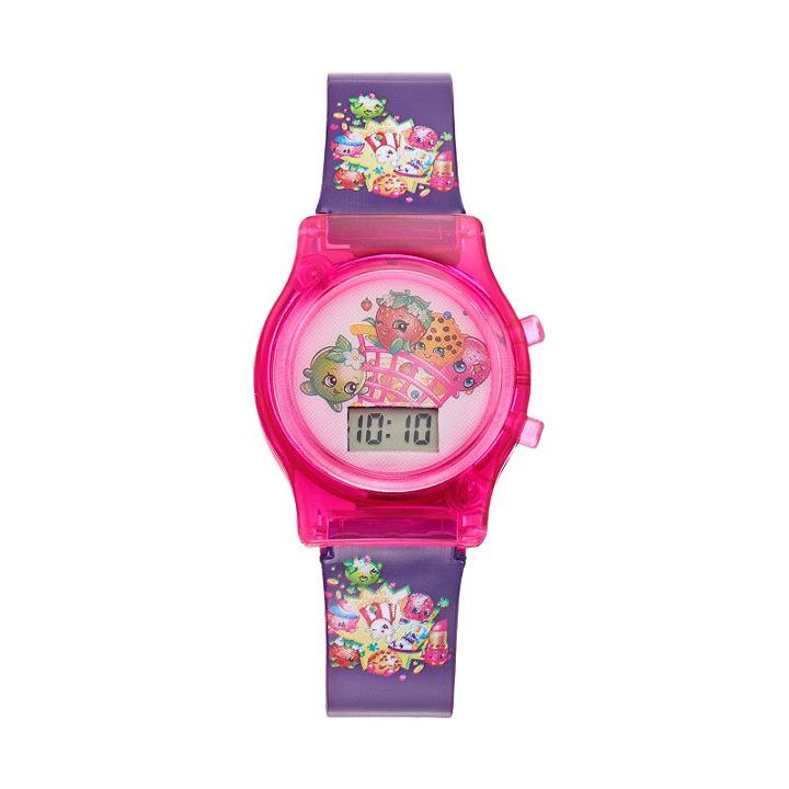 Shopkins Strawberry Kiss, D'lish Donut, Kooky Cookie & Apple Blossom Girls' Digital Light-up Watch, Girl's, Size: Small, Purple