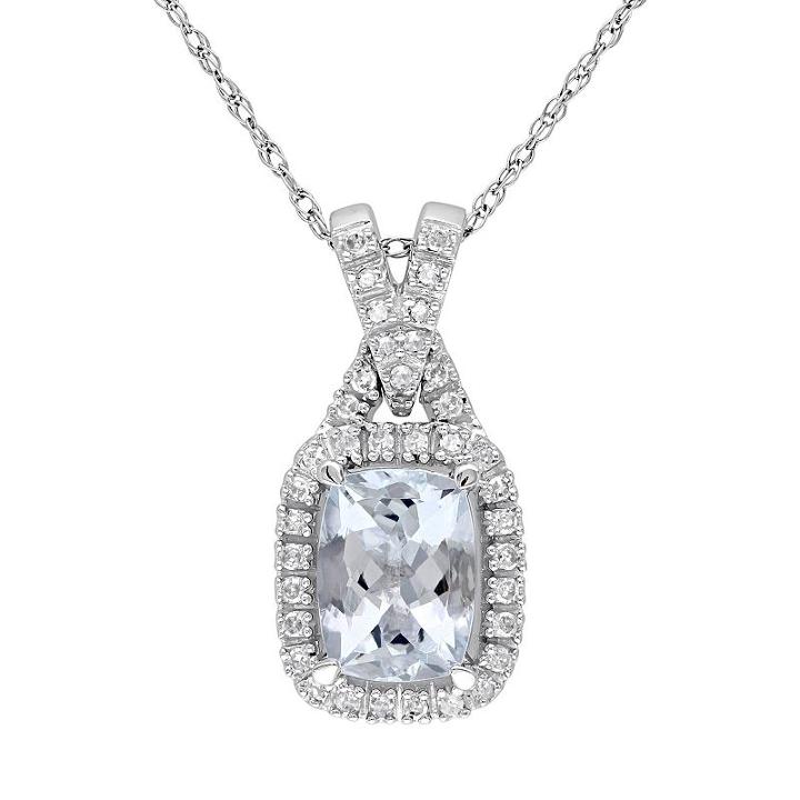 10k White Gold Aquamarine & 1/8 Carat T.w. Diamond Rectangle Pendant Necklace, Women's, Size: 17, Blue