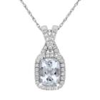 10k White Gold Aquamarine & 1/8 Carat T.w. Diamond Rectangle Pendant Necklace, Women's, Size: 17, Blue