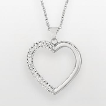 Silver On The Rocks Sterling Silver Crystal Heart Pendant - Made With Swarovski Crystals, Women's, White