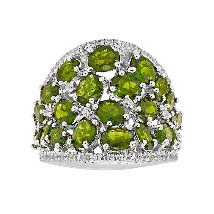 Sterling Silver Chrome Diopside & White Zircon Ring, Women's, Size: 7, Green