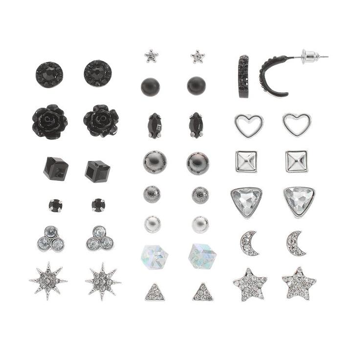 Mudd&reg; Star, Heart, & Flower Stud Earring Set, Teens, Black