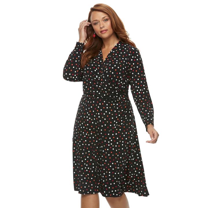 Plus Size Suite 7 Polka-dot Fit & Flare Dress, Women's, Size: 1xl, Black Red White Dots