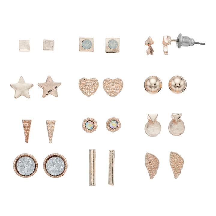 Rose Gold Tone Nickel Free Stud Earring Set, Women's, Pink