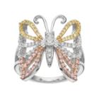 Tri Tone 18k Gold Over Silver Cubic Zirconia Butterfly Ring, Women's, Size: 7, Multicolor