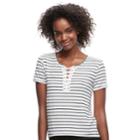 Juniors' So&reg; Striped Lace-up Tee, Teens, Size: Small, White