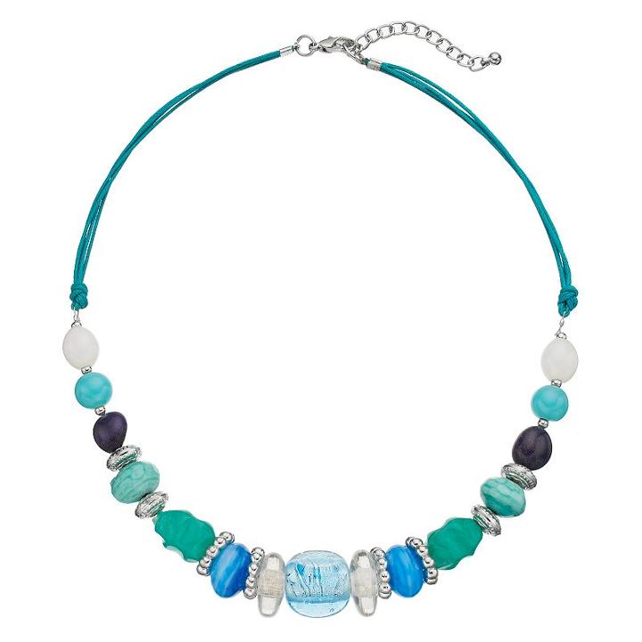 Aqua Graduated Bead Multi Strand Cord Necklace, Women's, Turq/aqua