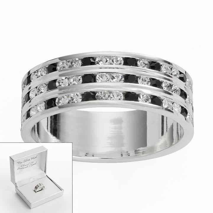 Traditions Silver Plate Black And White Crystal Multirow Ring, Women's, Size: 7