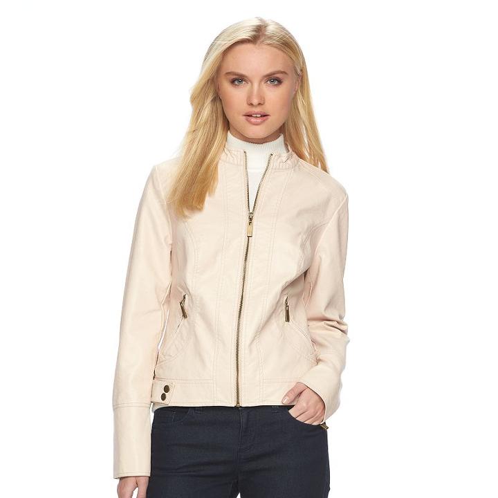 Women's Apt. 9&reg; Faux-leather Moto Jacket, Size: Medium, Pink Other