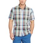 Men's Chaps Classic-fit Plaid Performance Button-down Camp Shirt, Size: Xl, Beig/green (beig/khaki)