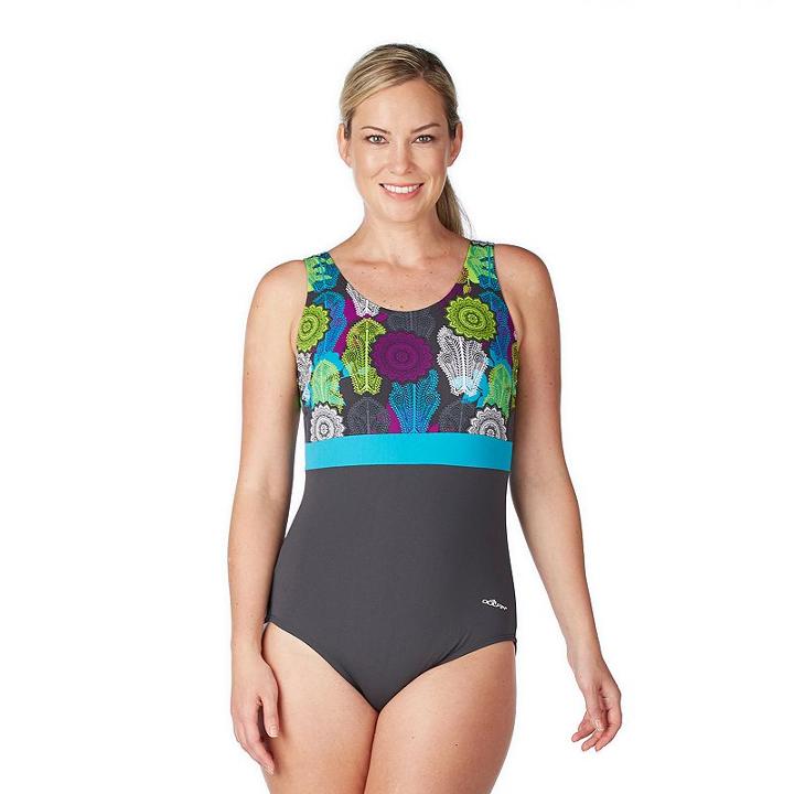 Women's Dolfin Colorblock Moderate Scoopback One-piece Swimsuit, Size: 14, Med Blue