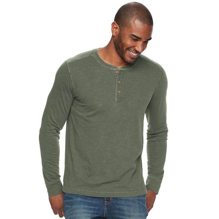 Men's Sonoma Goods For Life&trade; Classic-fit Garment-dyed Slubbed Henley, Size: Xxl, Green