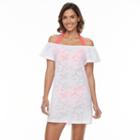 Beach Scene, Women's Off-the-shoulder Jacquard Cover-up, Size: Large, White