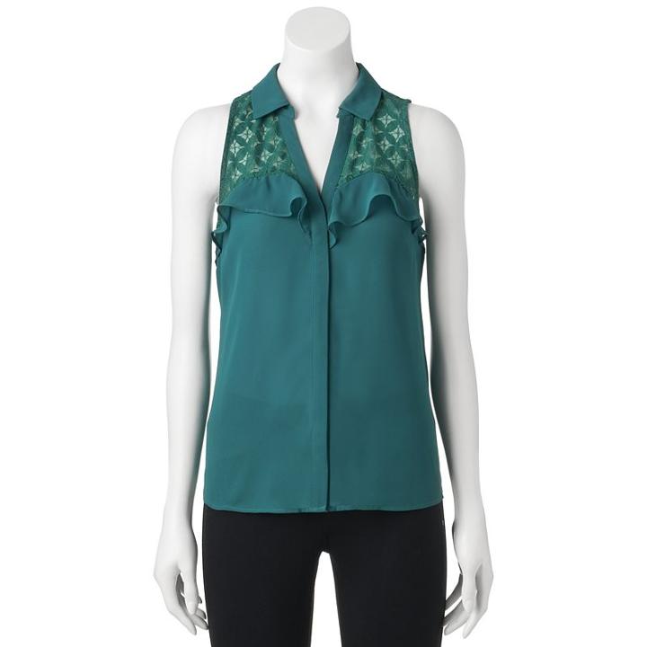 Juniors' Candie's&reg; Ruffle Sleeveless Shirt, Girl's, Size: Medium, Green