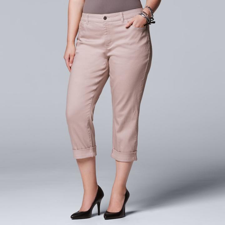 Plus Size Simply Vera Vera Wang Classic Roll Cuff Capris, Women's, Size: 24 W, Med Beige