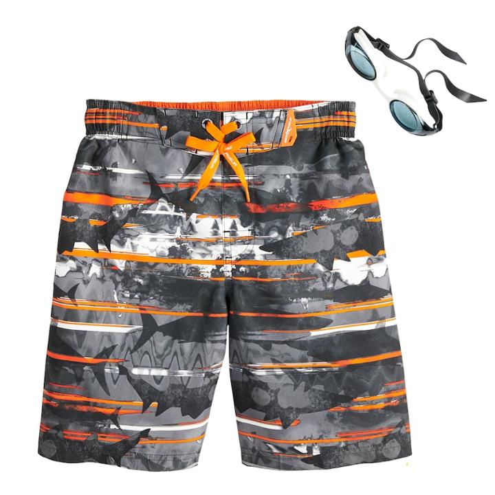 Boys 4-7 Zero Xposur Sharks Abstract Swim Trunks, Size: Medium, Orange