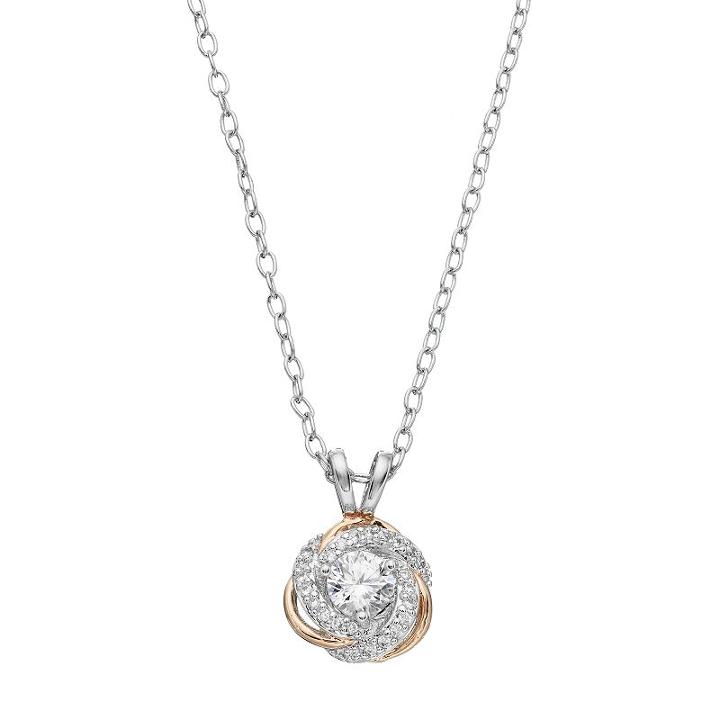 Lily & Lace Cubic Zirconia Two Tone Love Knot Pendant Necklace, Women's, White