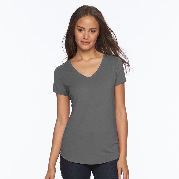 Juniors' So&reg; Short Sleeve V-neck Tee, Girl's, Size: Large, Grey (charcoal)