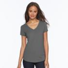 Juniors' So&reg; Short Sleeve V-neck Tee, Girl's, Size: Large, Grey (charcoal)