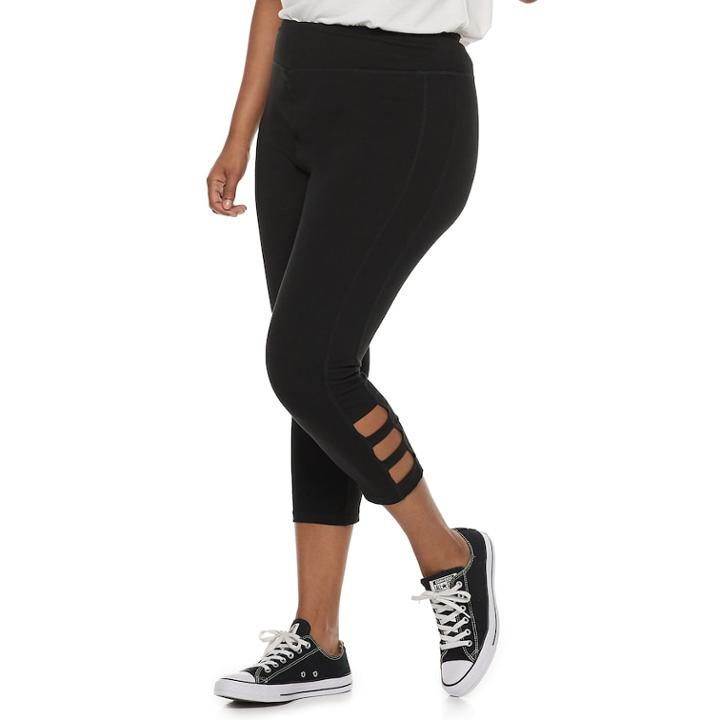 Juniors' Plus Size So® Cutout Yoga Capri Leggings, Teens, Size: 1xl, Black
