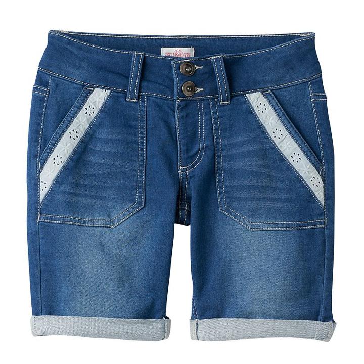 Girls 7-16 So&reg; Lace Trim Bermuda Jean Shorts, Girl's, Size: 14, Blue (navy)