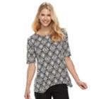 Women's Dana Buchman Print Shark-bite Hem Top, Size: Medium, Beig/green (beig/khaki)