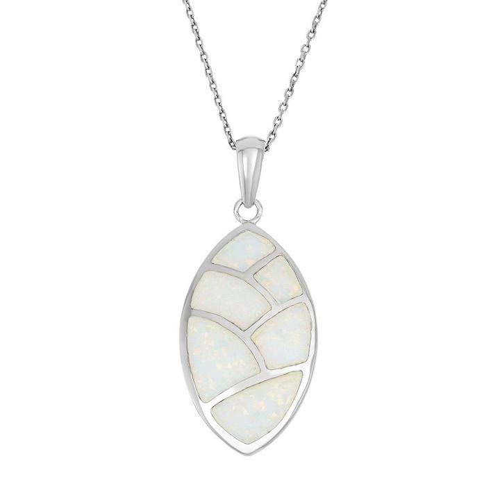 Lab-created Opal Sterling Silver Mosaic Marquise Pendant Necklace, Women's, Size: 18, White