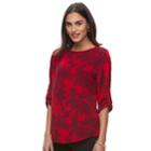 Women's Croft & Barrow&reg; Print Roll-tab Top, Size: Medium, Med Red