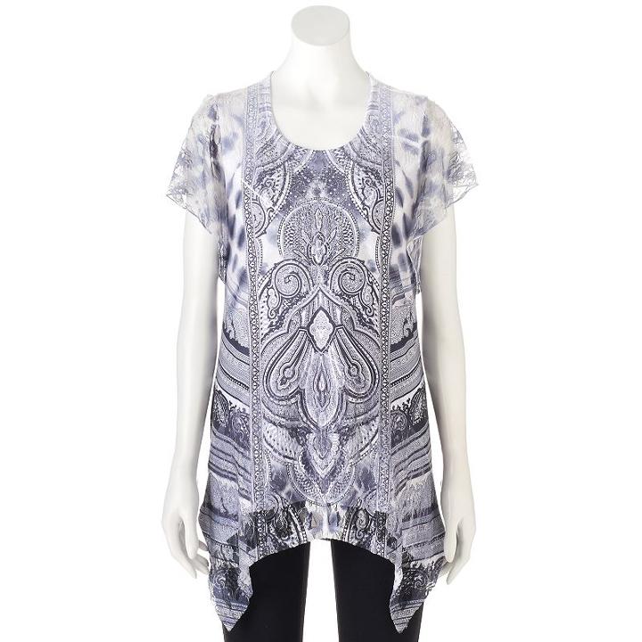 Women's World Unity Embellished Lace Tee, Size: Small, Grey (charcoal)