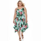 Plus Size Plu Size Suite 7 Floral Print Handkerchief Hem Dress, Women's, Size: 2xl, Turquoise/blue (turq/aqua)