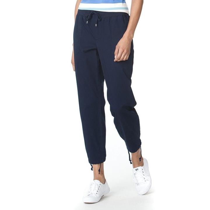 Women's Chaps Twill Straight-leg Pants, Size: Medium, Blue (navy)