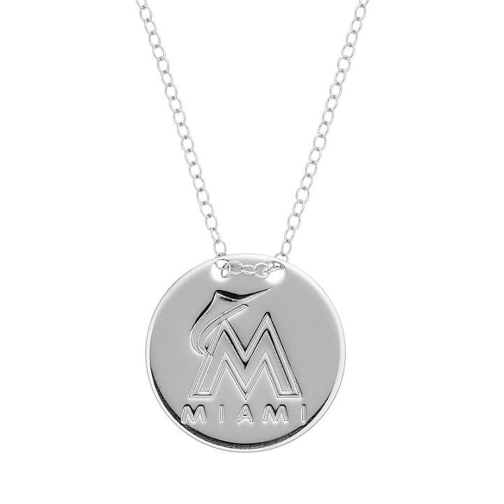Miami Marlins Sterling Silver Disc Pendant Necklace, Women's, Size: 16, Grey