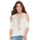 Juniors' Mudd&reg; Print Cold Shoulder Top, Girl's, Size: Small, White Oth