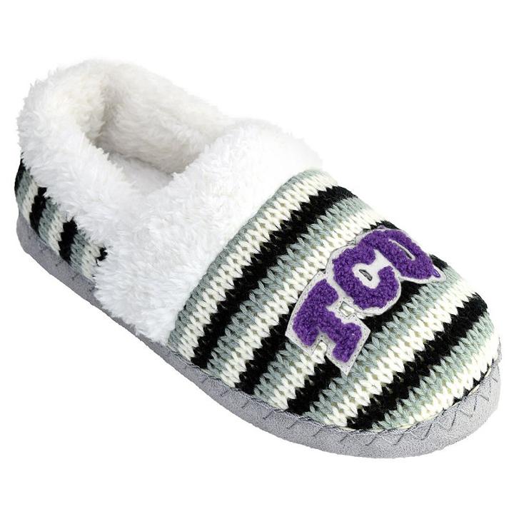 Women's Tcu Horned Frogs Striped Sweater Slipers, Size: Xl, White Oth
